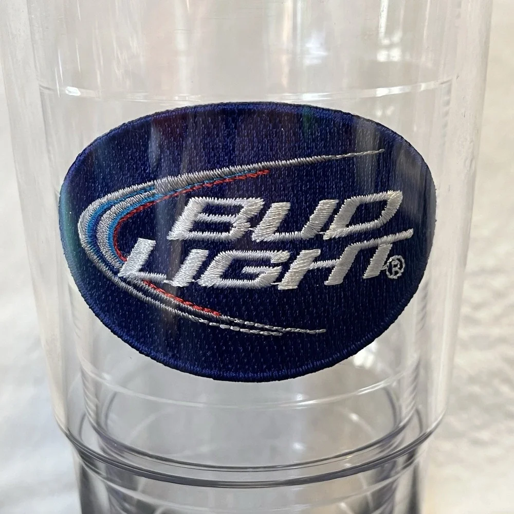 BUD LIGHT Tervis Tumbler 24oz Beer Clear with Navy Blue Lid Hot Cold Drink Cup